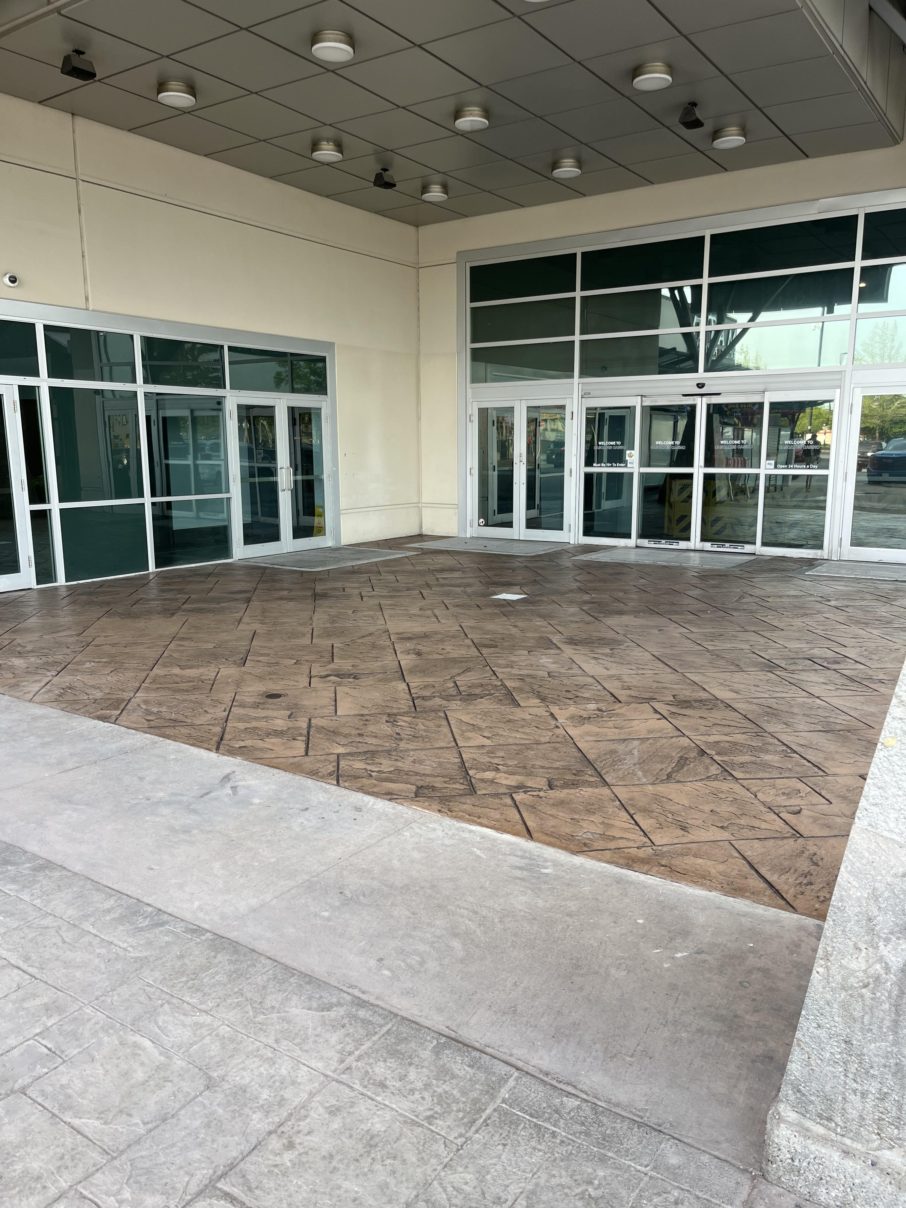 Finished stamped concrete entrance plaza at Cascades Casino, Langley